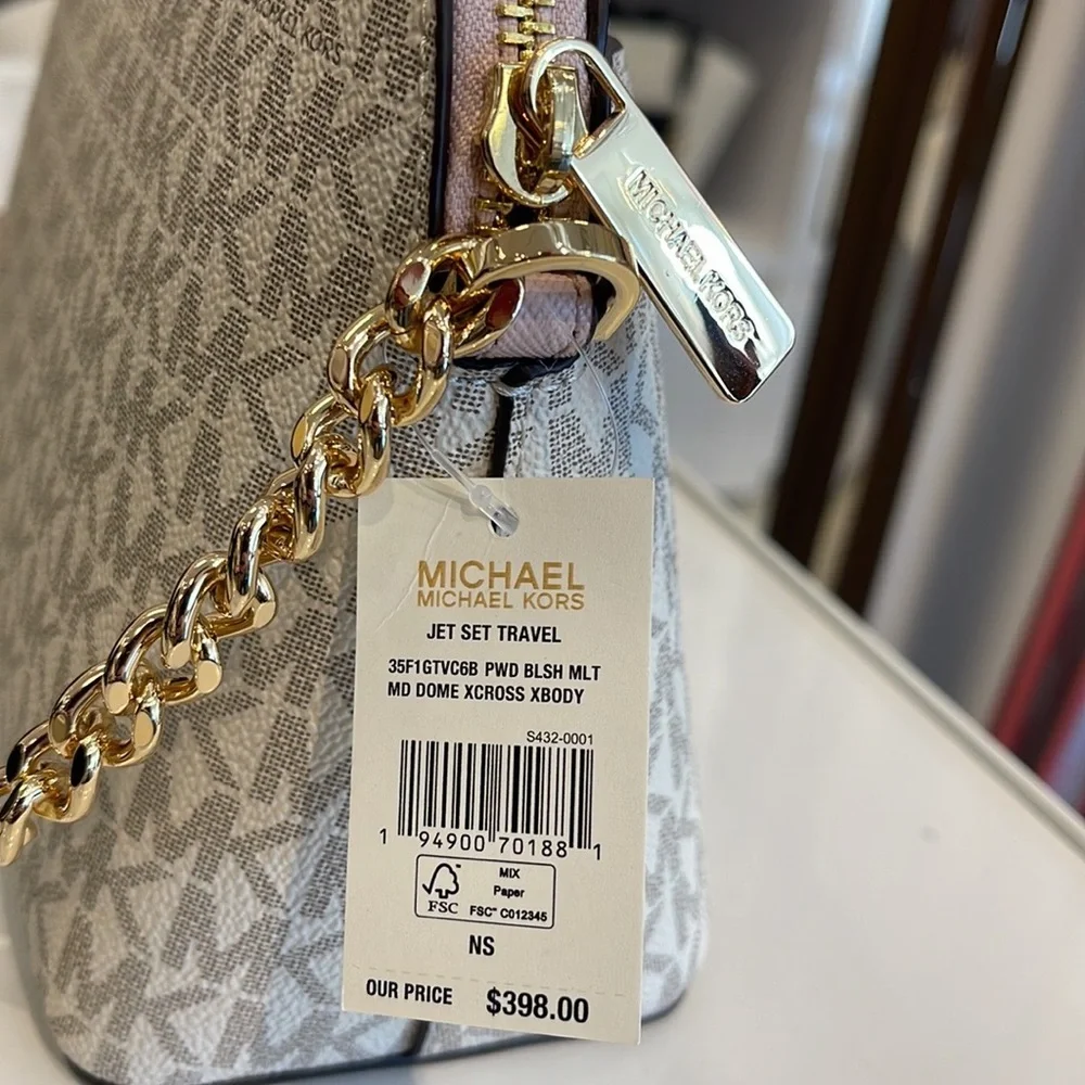 MICHAEL KORS Jet Set Medium Logo Dome Satchel Crossbody  Powder Blush  NWT